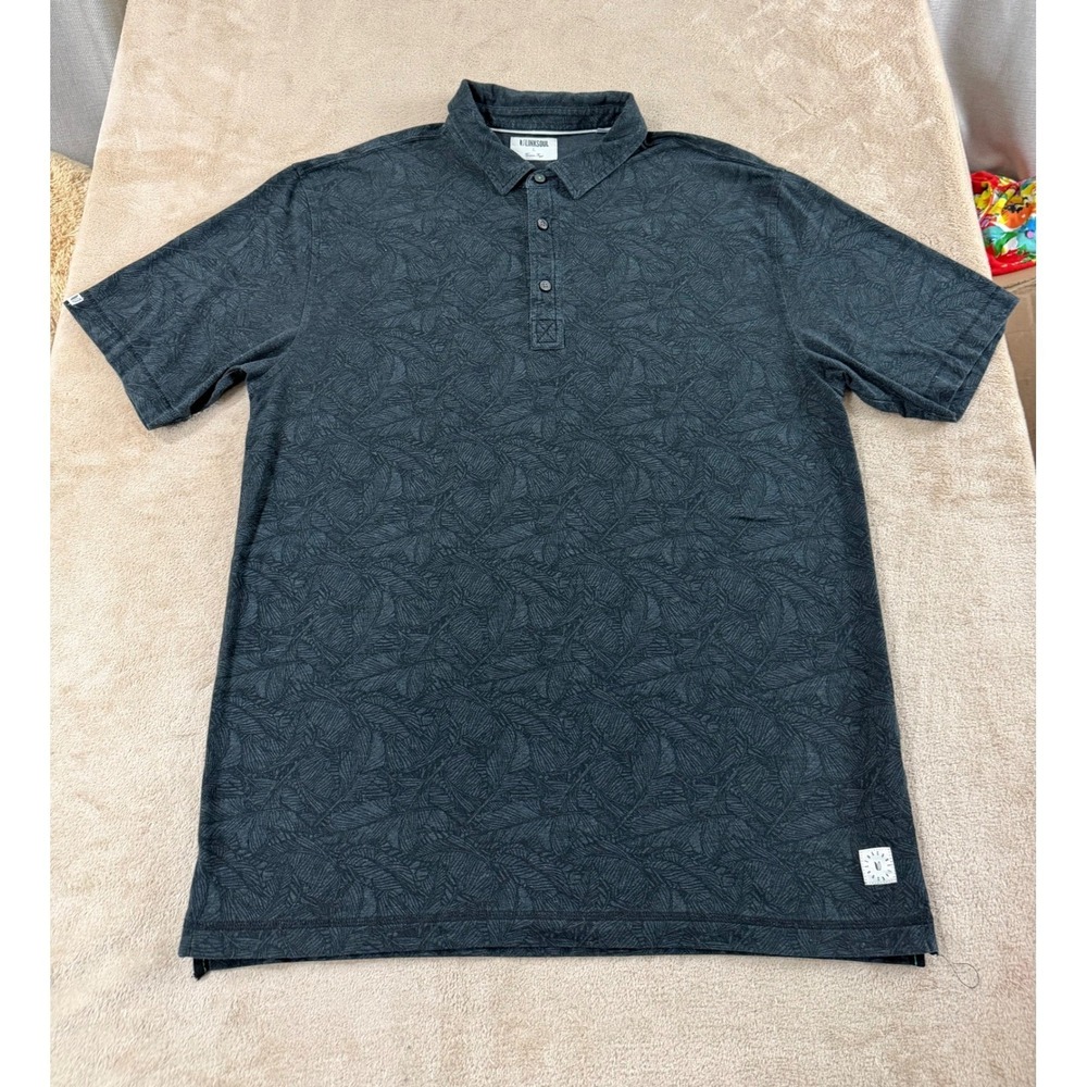 Linksoul Tempus Fugit polo shirt men Large black grey AOP Leaves S/S EUC